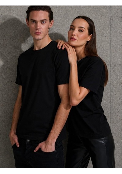 Modi Unisex Kısa Kollu Bisiklet Yaka Basic Viskon Bluz Açık Mavi Siyah