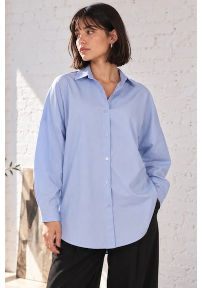 Armonika Kadın Açık Mavi Oversize Uzun Basic Gömlek Arm-22y001118
