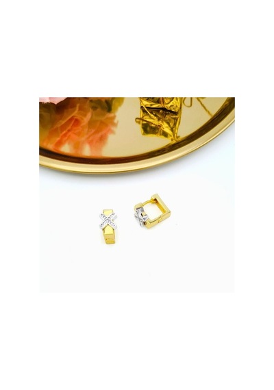 Özel Seri X Zirkon Taş Detaylı Kare Küpe Gold