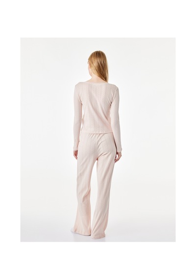 Koton Pamuklu U Yaka Fiyonk Detaylı Uzun Kollu Pijama Takımı Pembe 7wlk40212mk Gül