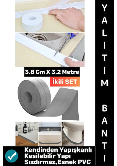 Bantseti Mutfak Lavabo Pencere Sızdırmaz Kenar Yalıtım Bandı Çok Şık Beyaz-gri 3.2 Metre İkili Set