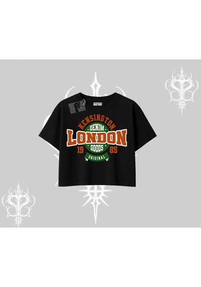 Startmore Startmore Oversize Crop Tshirt London Denim 1985 Siyah
