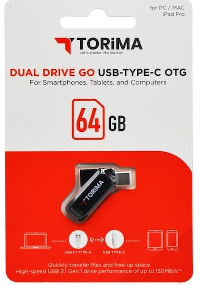 Torima Siyah 64gb Çift Sürücülü Usb-type-c Otg