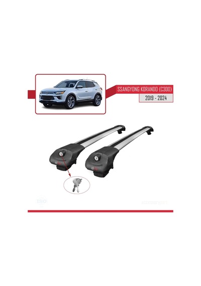 Ssangyong Korando C300 2019 Ve Sonrası İle Uyumlu Ace-1 Ara Atkı Tavan Barı Gri