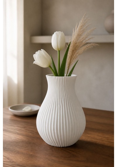 Modern Çizgili Dekoratif Vazo Minimalist 3d Baskı Beyaz Masaüstü Vazo