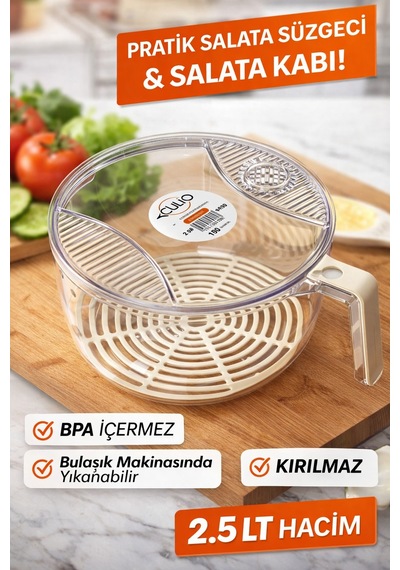 Dayanıklı Saplı Şeffaf Sebze & Meyve Süzgeci Kolay Yıkama Ve Süzme Bej