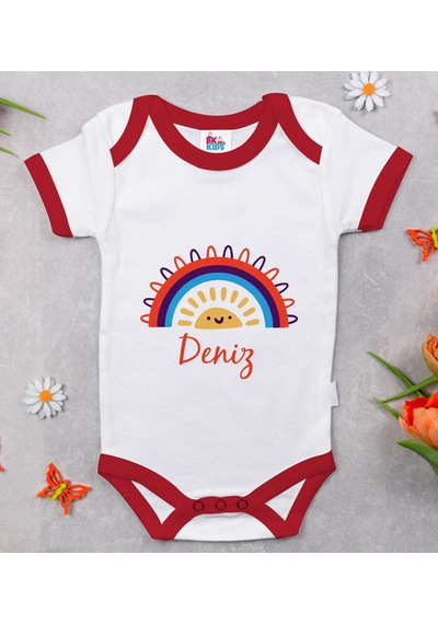 Bk Gift Bk Kids Kişiye Özel İsimli Kırmızı Bebek Body Zıbın-1 Çok Renkli