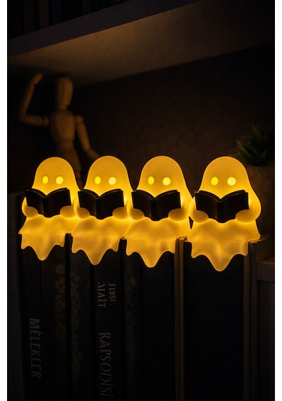 4 Lü Led Mumlu Kitap Okuyan Hayalet Dekoratif Gece Lambası Masa Oda Aydınlatma Diğer