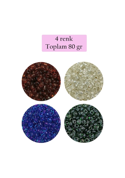 Dökme Cam Kum Boncuk 8/0 3 Mm - 4 Renk - Toplam 80 Gram - Bnc420
