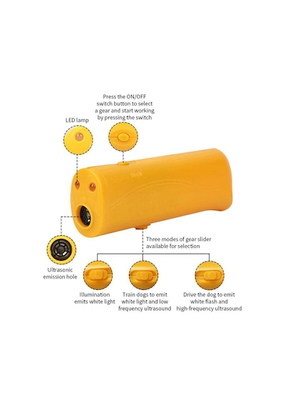 3'ü 1 Arada Köpek Kovucu Havlama Cihazı Ultrasonik Köpek Kovucu Led El Yellow