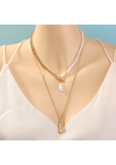 Chavin 2 Katmanlı Yapay Incil Gold Alloy Kadın Zincir Kolye En22 Altın