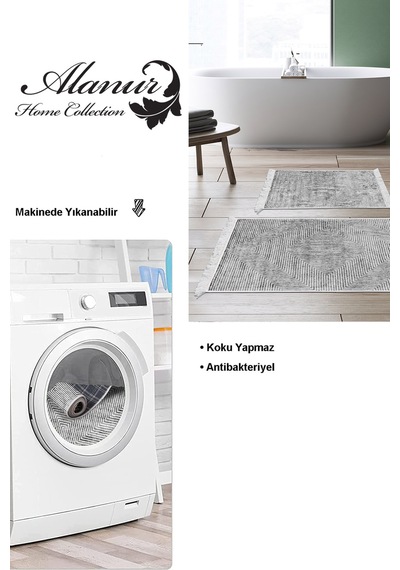 Dekoreko Kaymaz Taban Djt 2 Li Banyo Paspas Takımı Star Pamuk Saçaklı Modern Mu134 gri