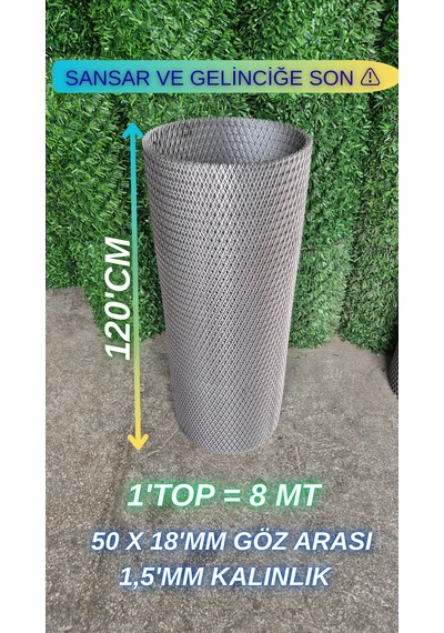 Genişletilmiş Saç Sık Göz Aralıklı Kümes Teli - 120 Cm Yükseklik 8 Mt Uzunluk - Açık Gri