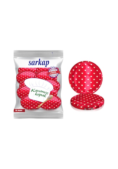 Sarkap Hijyenik Paketli 10 Adet Kavanoz Kapağı - Kırmızı Kalp- 82