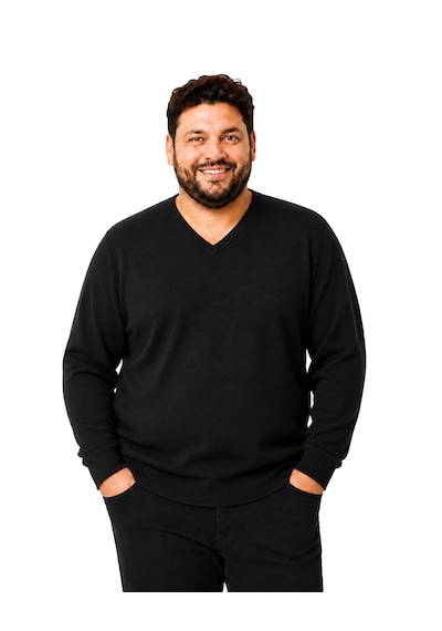 Battalmoda Erkek Büyük Beden Siyah V Yaka Pamuklu Kazak 3xl-4xl-5xl-6xl