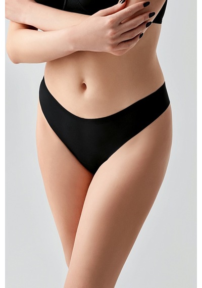 Kompedan Kadın String Lazer Kesim Slip Külot Siyah 9207 Siyah