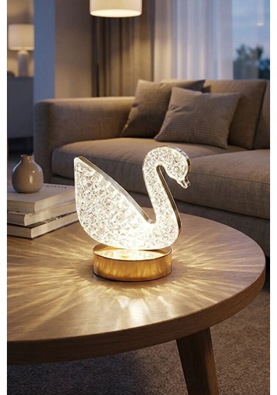Kristal Kuğu Led Masa Lambası 3 Renk Işıklı Dekoratif Aydınlatma 8381888