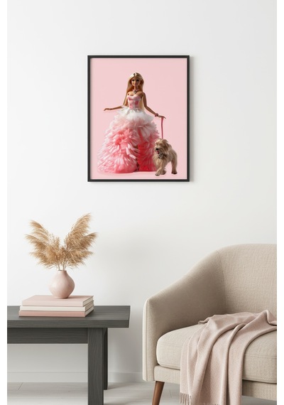 Doğal Ahşap Çerçeveli Retro Tablo - Pembe Vintage Stil Huhu2649
