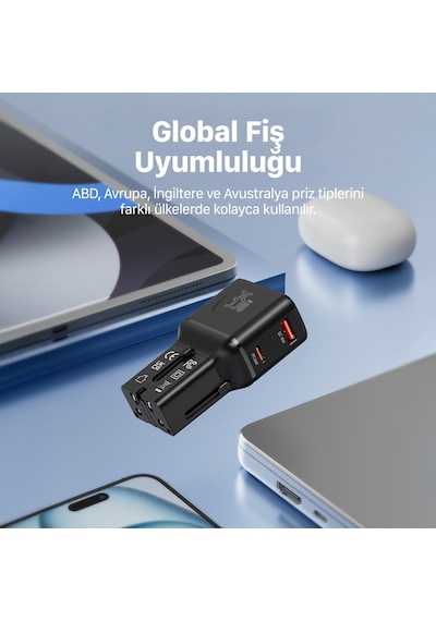 Xenon Smart Priz Dönüştürücü 35w Gan Hızlı Şarj, 200+ Ülke, Usb-c & Usb-a, Pd Pps, Seyahat Adaptörü X6407