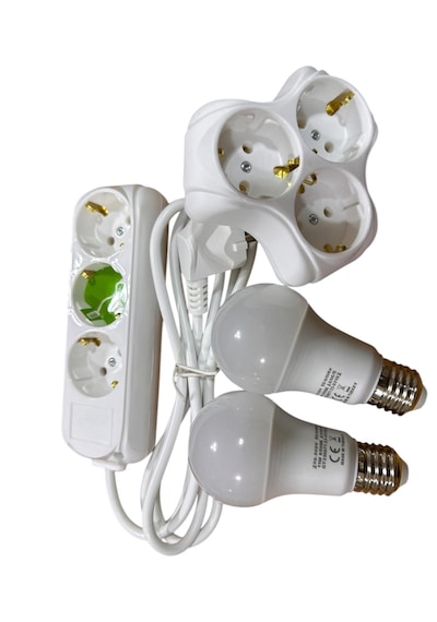 3'lü Grup Priz 2 Metre + 3'lü Yonca Çoğaltıcı Priz Ve 2 Adet 11w Led Ampul Seti