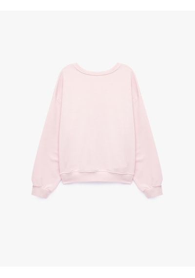 Koton Regular Fit Üç İplik Şardonlu Uzun Kollu Bisiklet Yaka Basic Sweatshirt Pembe 7wak10043ek Gülkurusu