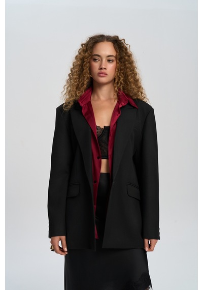 Mai Collection Mai Studios Co. Catroux Gömlek Yaka Detaylı Siyah Blazer Siyah