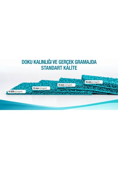 Hortumtech Kıvırcık Paspas Kir Tutucu Pvc Kapı Önü İç Dış Mekan Eko 12 Mm - Turkuaz 100 X 550 Cm