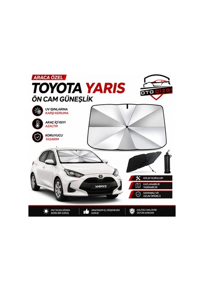 Toyota Yaris Şemsiye Tip Ön Cam Güneşliği Katlanabilir Uv Korumalı Araç Cam Güneşlik