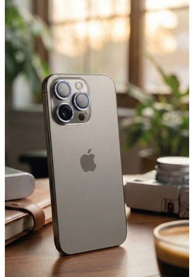 B Sapphire Lens İphone 15 Pro Uyumlu 9mohs Kristal Görüntü Safir Kamera Lens Koruyucu - Beyaz