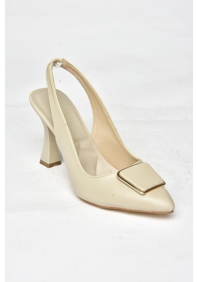 Fox Shoes P250148209 Bej Tokalı Kalın Topuklu Kadın Ayakkabı Bej