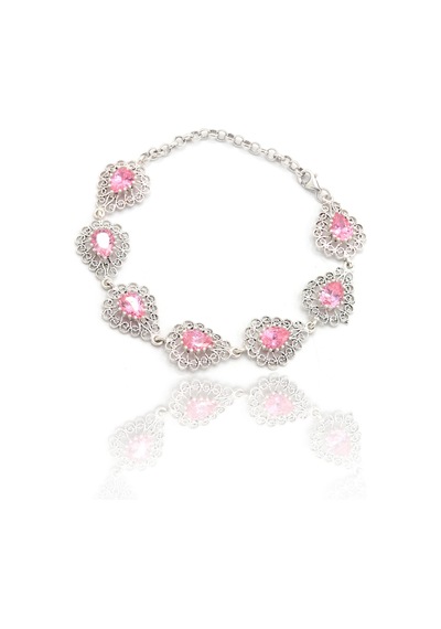 Pembe Kuvars Taşlı Damla Model 925 Ayar Gümüş Telkari Bileklik 201023137