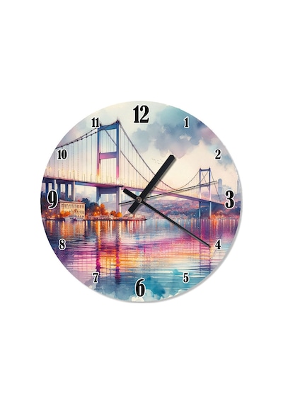 İstanbul Boğaz Köprüsü Desenli Duvar Saati Çok Renkli