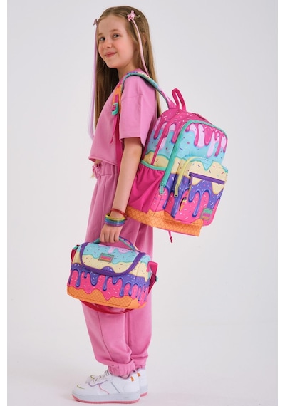 Coral High Kids Pembe Rengarenk Dondurma Desenli 3 Lü Okul Çanta Seti Set0123731