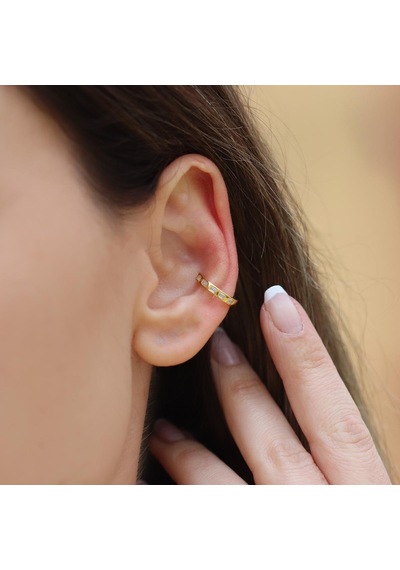 Baget Taşlı Gold Cuff Küpe Gümüş