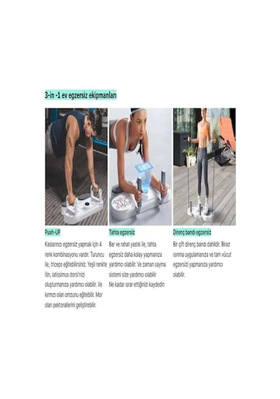 3'ü 1 Arada Şınav Tahtası Push-up Standı + Direnç Bandı + Plank Destekli Egzersiz Aleti