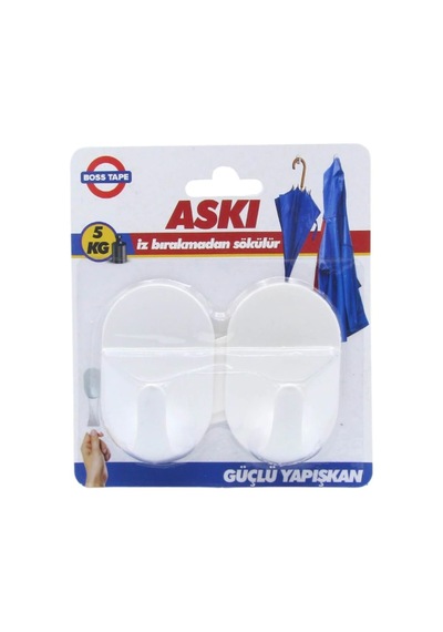 Boss Tape Iz Bırakmaz Plastik Büyük Boy Askı 5 Kg Taşır 2'li Tek Paket Çok Renkli