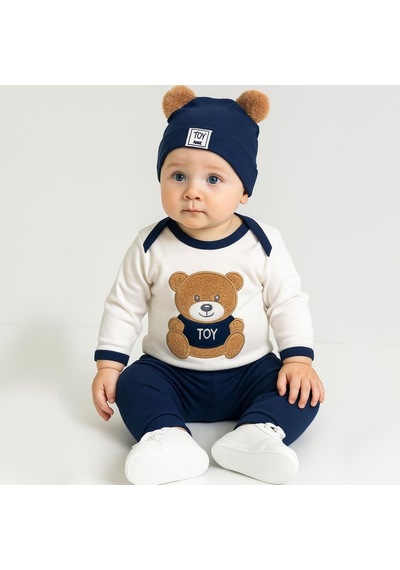 Polifoni Erkek Toy Bear 3 Parça Takım Mavi