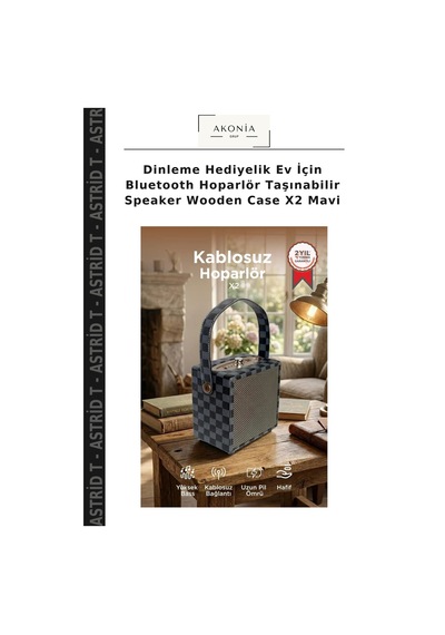Dinleme Hediyelik Ev İçin Bluetooth Hoparlör Taşınabilir Speaker Wooden Case X2 Mavi