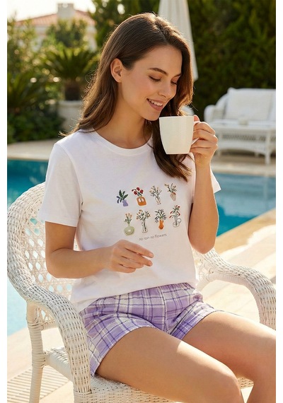 Remsa Kadın Kısa Kol Suprem Kumaş Şortlu Pijama Takımı 90782-3328 Beyaz01 Beyaz