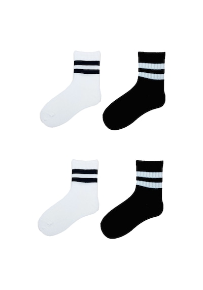 Hepsine Rakip 4lü Unisex Çizgili Kısa Çorap Pamuklu Tenis Ekonomik Spor Beyaz - Siyah