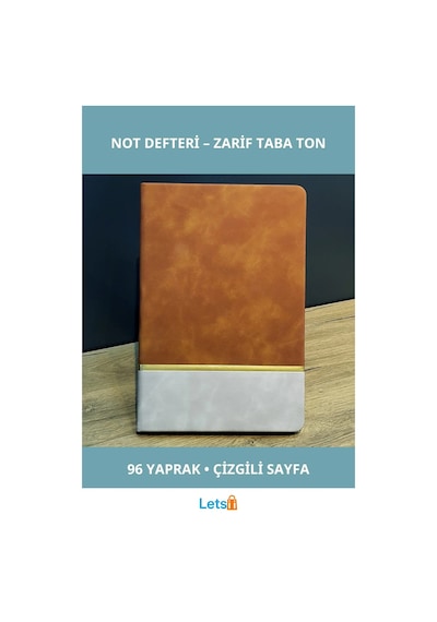 Altın Şeritli Taba Rengi Deri Not Defteri 96 Yaprak Çok Renkli