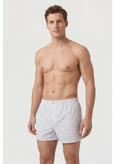 Cacharel Poplin Erkek Boxer 1113/kareli Beyaz