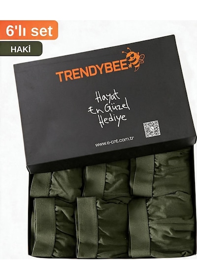 Cnt Erkek Boxer Likralı 6'lı Haki Renk Premium Paket Trendybee Haki Haki