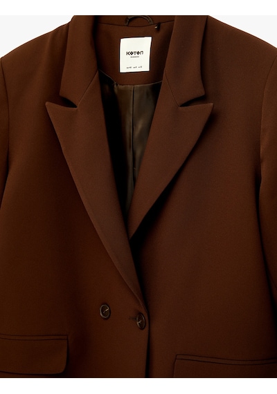 Koton Cep Detaylı Düğmeli Kruvaze Yaka Oversize Blazer Ceket Kahverengi 6sak50061uw Kahve