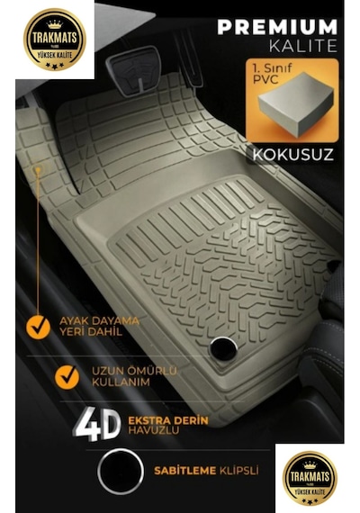 Toyota Corolla Sedan 2011 Kesilebilir Üniversal Yumuşak Esnek Oto Paspas Bej