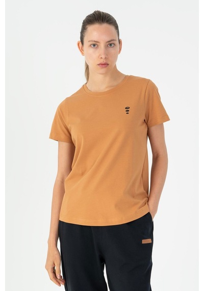 Maraton Regular Kadın Bisiklet Yaka Karamel T-shirt Karamel