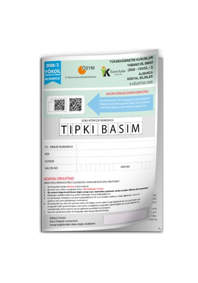 2026/2 Yökdil İngilizce Sosyal Bilimler Ösym Çıkmış Soru Tıpkı Basım Deneme Kitapçığı Türkiye Geneli