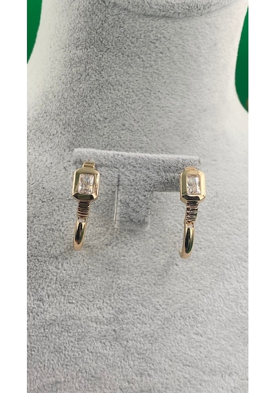 Xuping Rose Gold Baget Taşlı Halka Kadın Çelik Küpe Gold