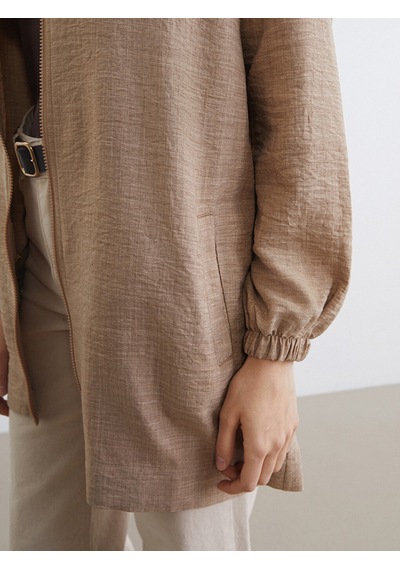 Lc Waikiki Lc Waıkıkı Bej Kapüşonlu Oversize Kadın Tunik
