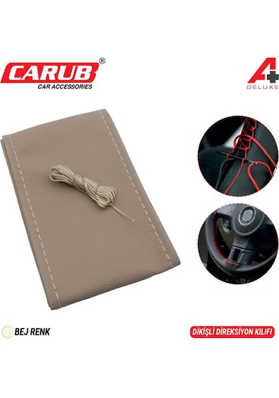 Carub Direksiyon Kılıfı İğneli 38cm Delüx Bej Dikişli